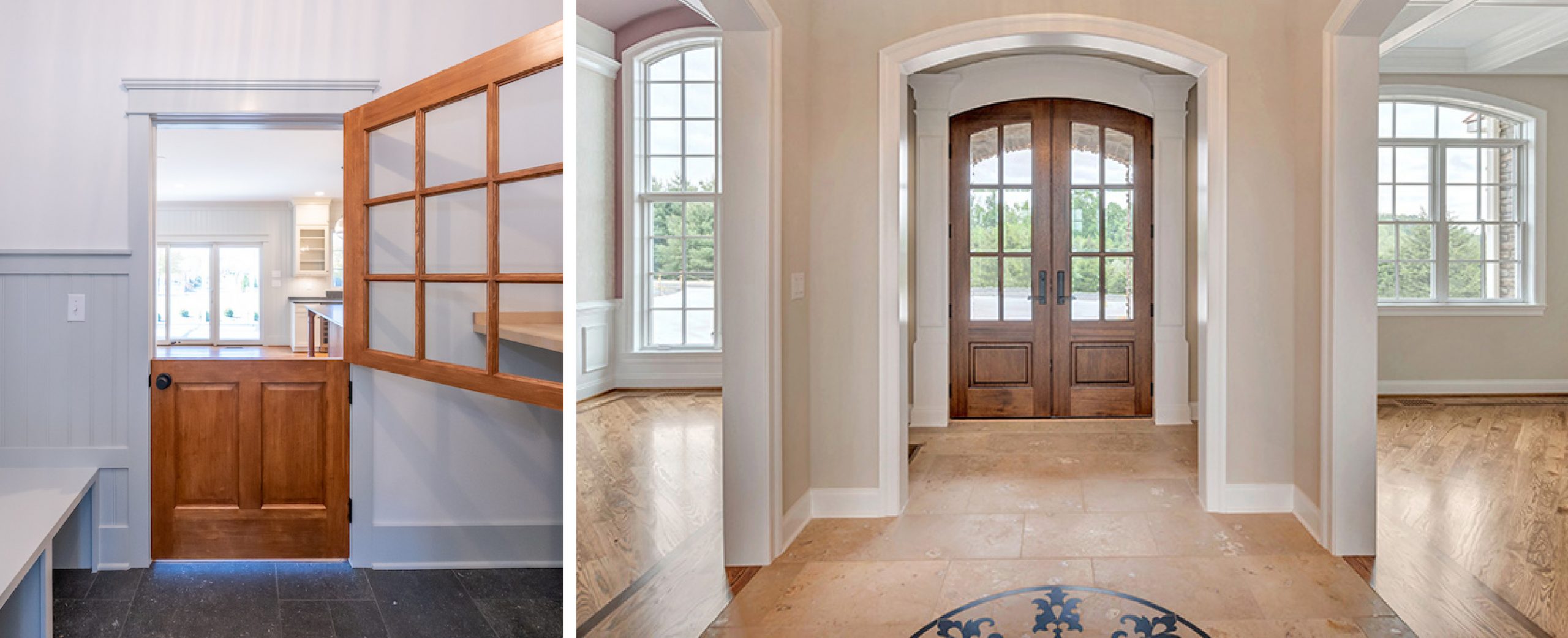 Slate tile in a laundry room and ceramic tile in a grand entry